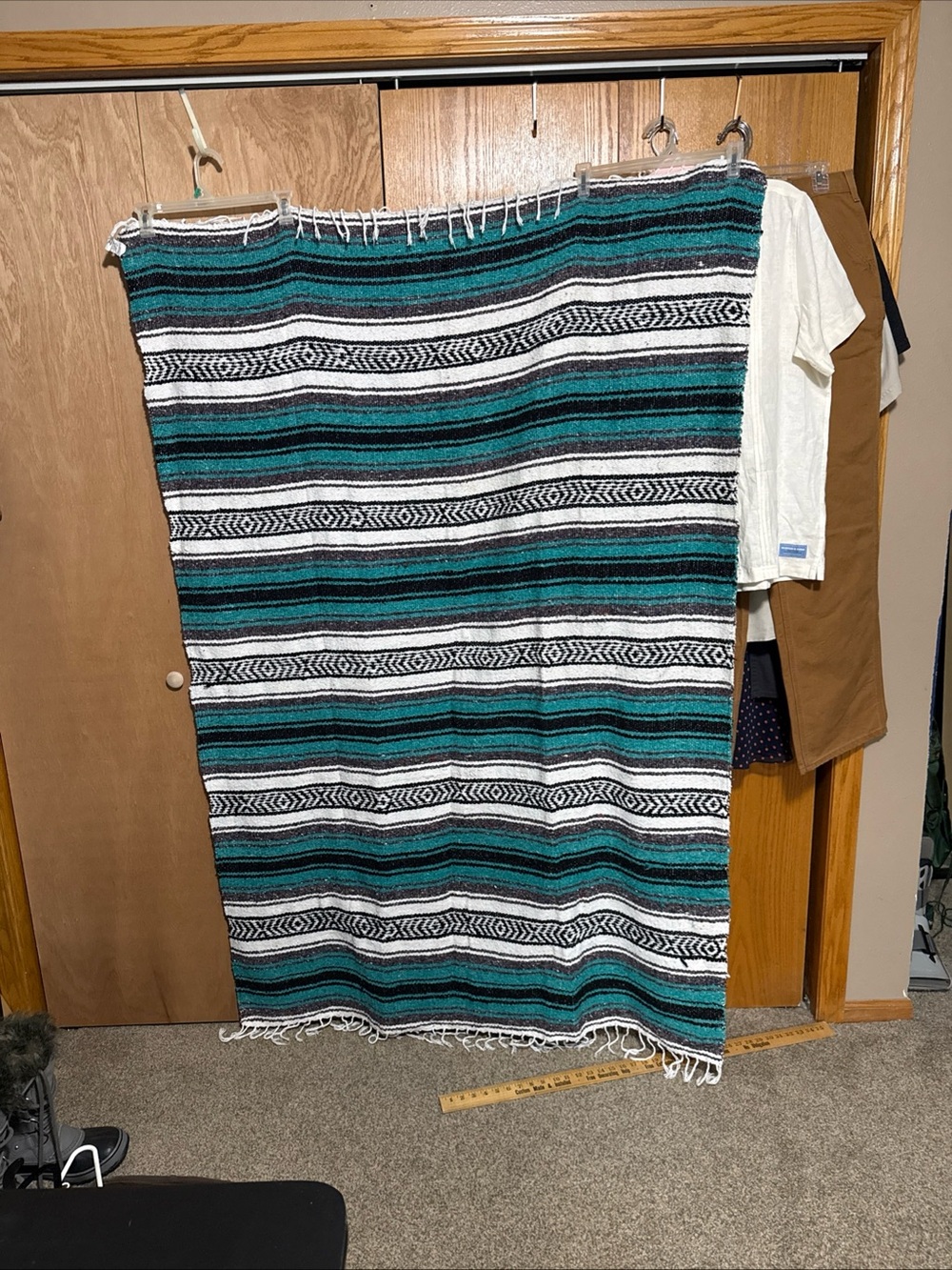 MoLina Indian blanket. Hand woven. Teal, Black & White Striped Swim Sarong